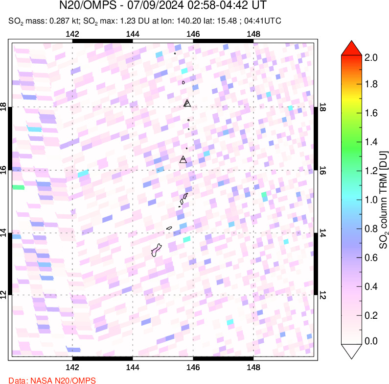 A sulfur dioxide image over Anatahan, Mariana Islands on Jul 09, 2024.