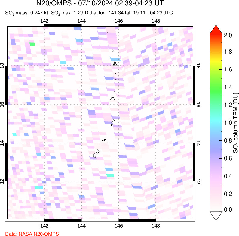 A sulfur dioxide image over Anatahan, Mariana Islands on Jul 10, 2024.