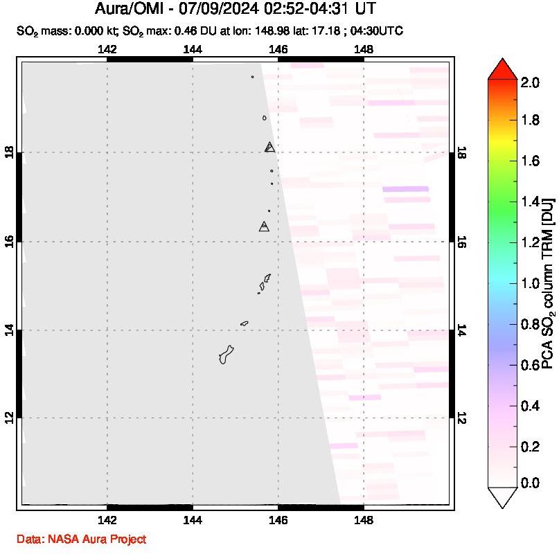 A sulfur dioxide image over Anatahan, Mariana Islands on Jul 09, 2024.