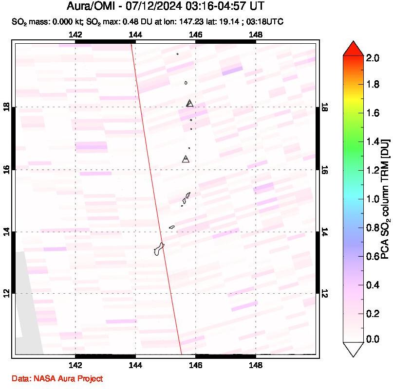 A sulfur dioxide image over Anatahan, Mariana Islands on Jul 12, 2024.