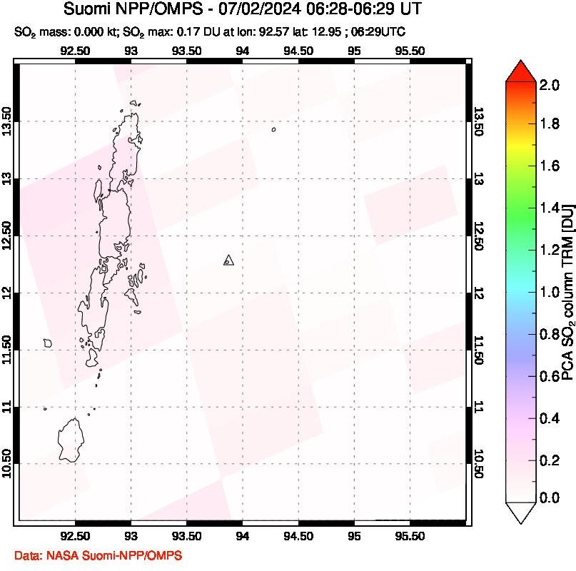 A sulfur dioxide image over Andaman Islands, Indian Ocean on Jul 02, 2024.