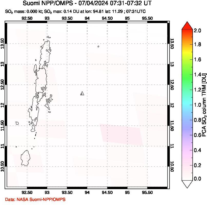 A sulfur dioxide image over Andaman Islands, Indian Ocean on Jul 04, 2024.