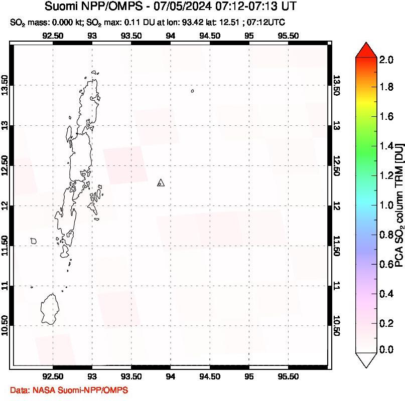 A sulfur dioxide image over Andaman Islands, Indian Ocean on Jul 05, 2024.