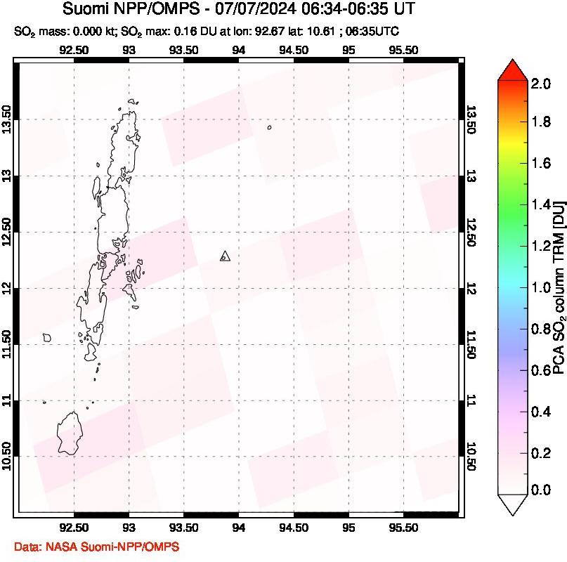 A sulfur dioxide image over Andaman Islands, Indian Ocean on Jul 07, 2024.