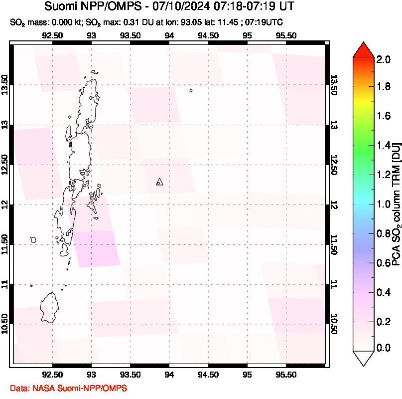 A sulfur dioxide image over Andaman Islands, Indian Ocean on Jul 10, 2024.