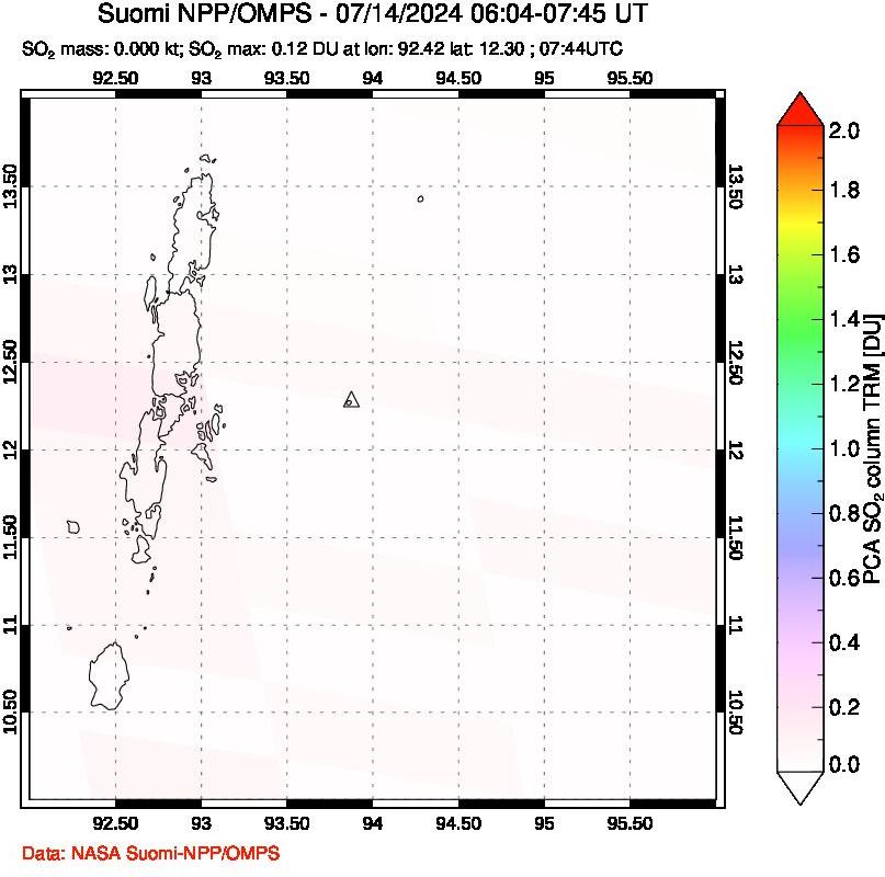 A sulfur dioxide image over Andaman Islands, Indian Ocean on Jul 14, 2024.