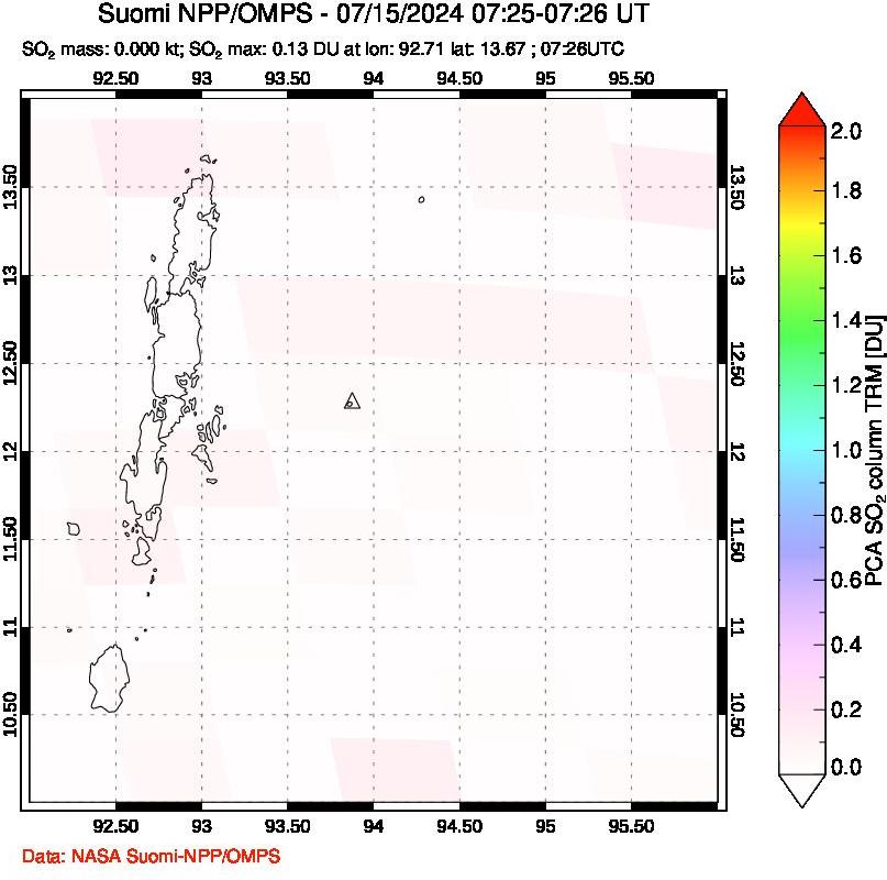 A sulfur dioxide image over Andaman Islands, Indian Ocean on Jul 15, 2024.