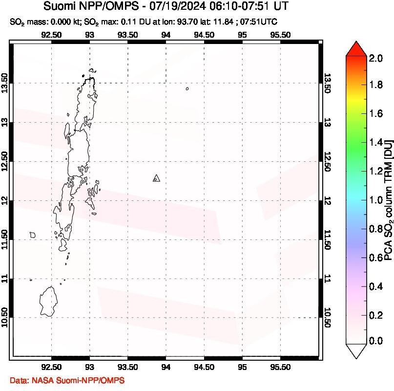 A sulfur dioxide image over Andaman Islands, Indian Ocean on Jul 19, 2024.