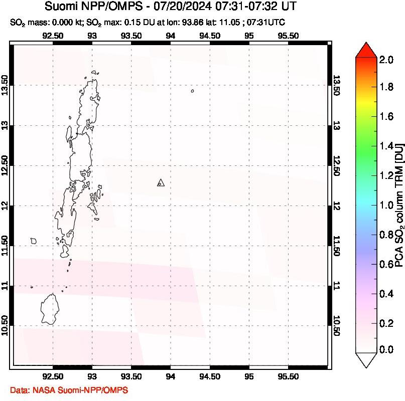 A sulfur dioxide image over Andaman Islands, Indian Ocean on Jul 20, 2024.