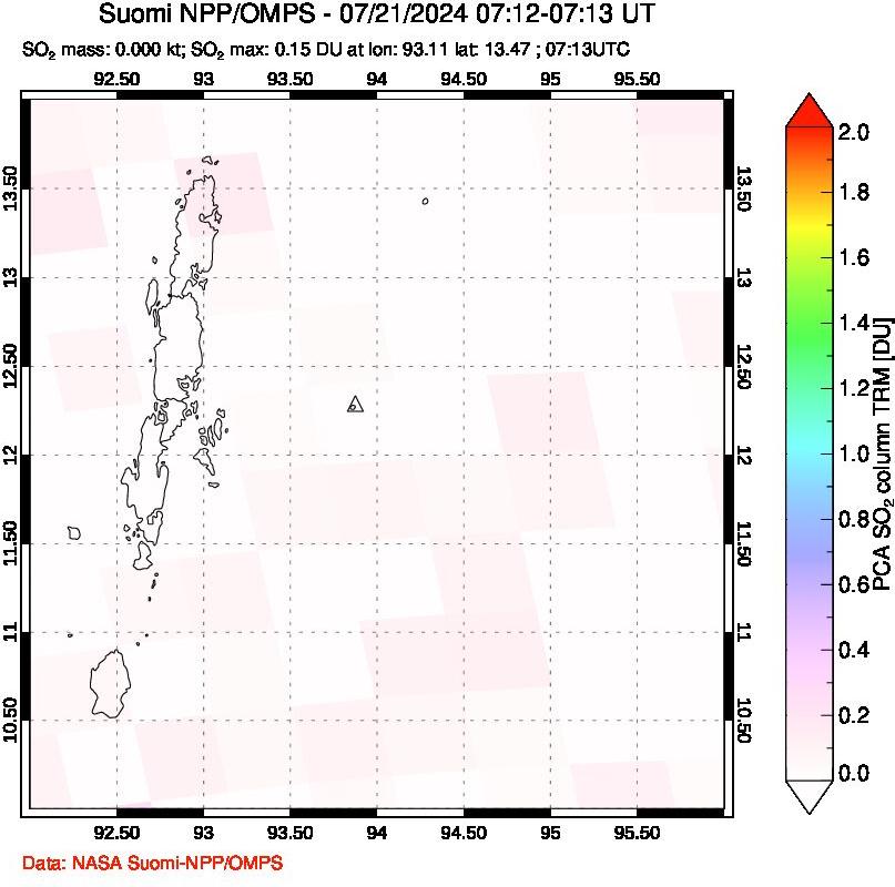 A sulfur dioxide image over Andaman Islands, Indian Ocean on Jul 21, 2024.