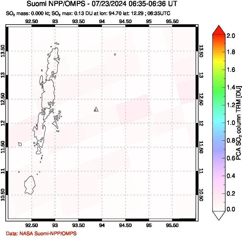 A sulfur dioxide image over Andaman Islands, Indian Ocean on Jul 23, 2024.