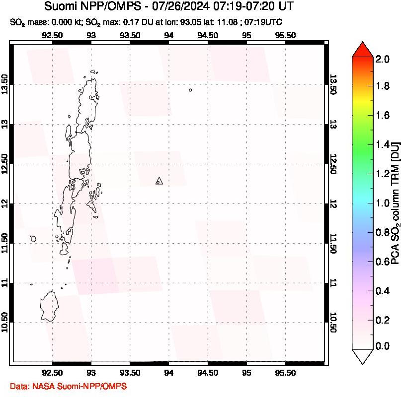 A sulfur dioxide image over Andaman Islands, Indian Ocean on Jul 26, 2024.