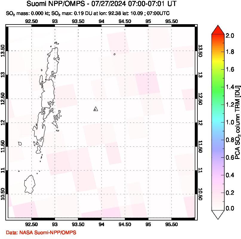 A sulfur dioxide image over Andaman Islands, Indian Ocean on Jul 27, 2024.