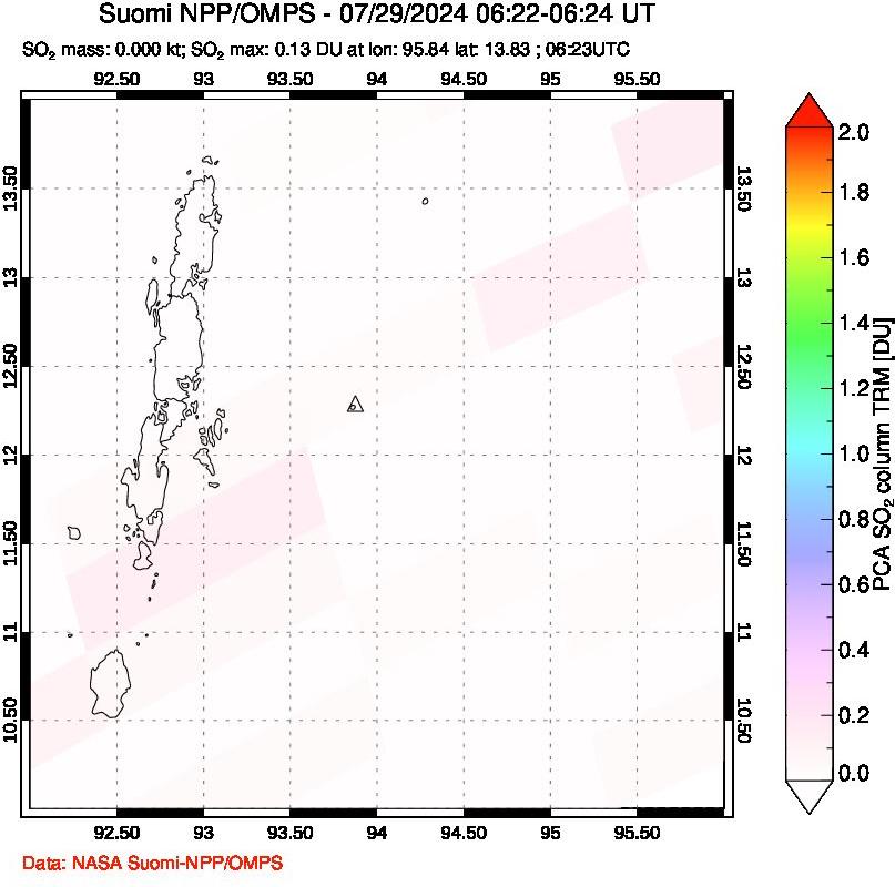 A sulfur dioxide image over Andaman Islands, Indian Ocean on Jul 29, 2024.