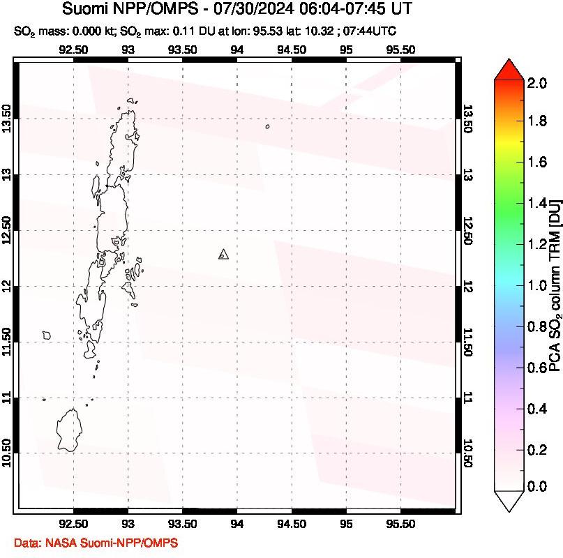 A sulfur dioxide image over Andaman Islands, Indian Ocean on Jul 30, 2024.