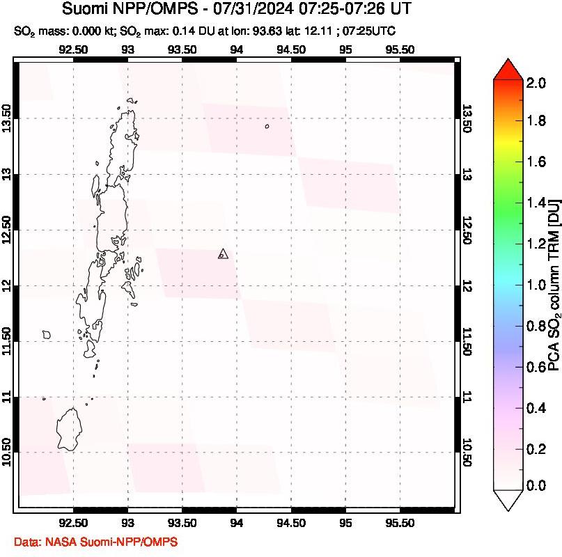 A sulfur dioxide image over Andaman Islands, Indian Ocean on Jul 31, 2024.