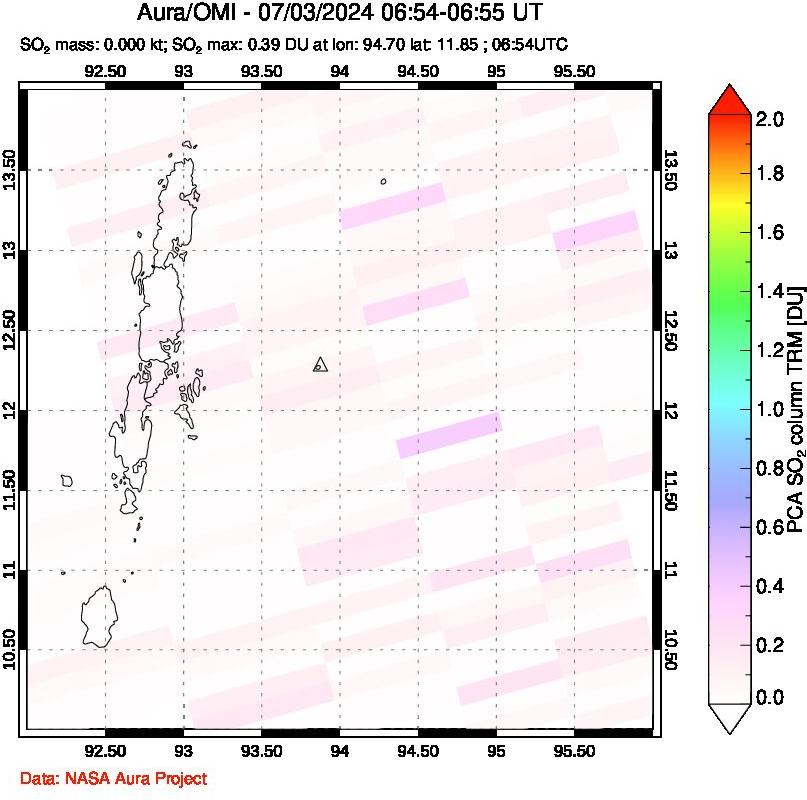 A sulfur dioxide image over Andaman Islands, Indian Ocean on Jul 03, 2024.