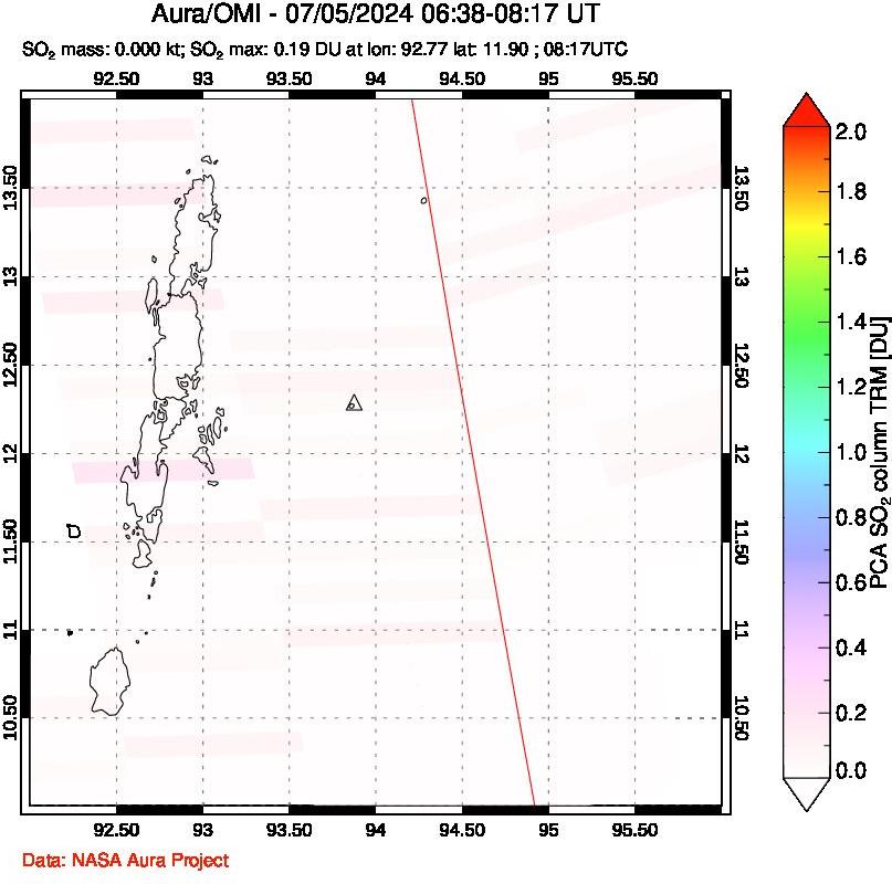 A sulfur dioxide image over Andaman Islands, Indian Ocean on Jul 05, 2024.