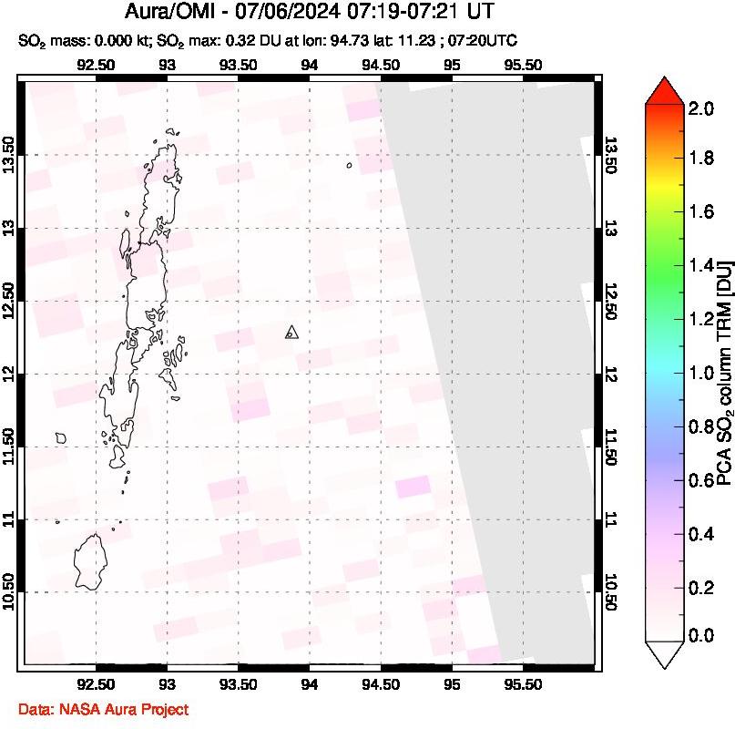 A sulfur dioxide image over Andaman Islands, Indian Ocean on Jul 06, 2024.