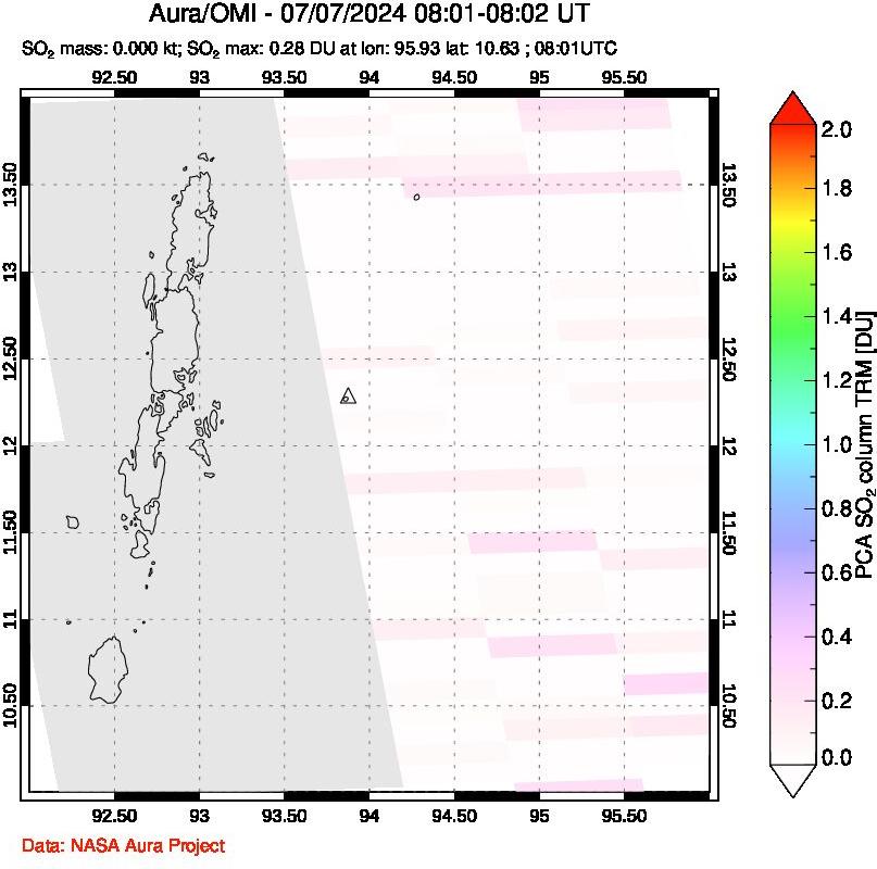 A sulfur dioxide image over Andaman Islands, Indian Ocean on Jul 07, 2024.