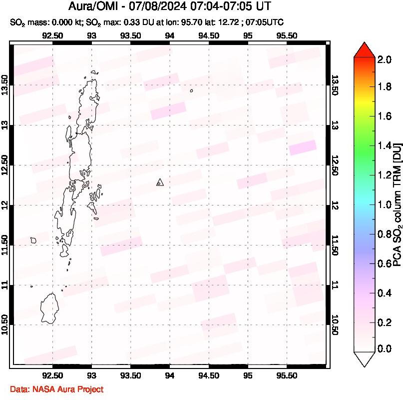 A sulfur dioxide image over Andaman Islands, Indian Ocean on Jul 08, 2024.