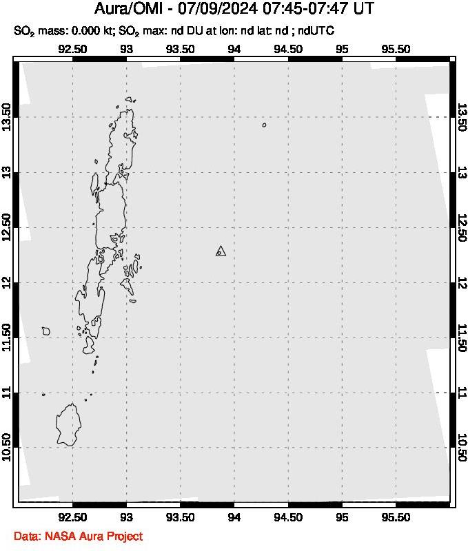 A sulfur dioxide image over Andaman Islands, Indian Ocean on Jul 09, 2024.