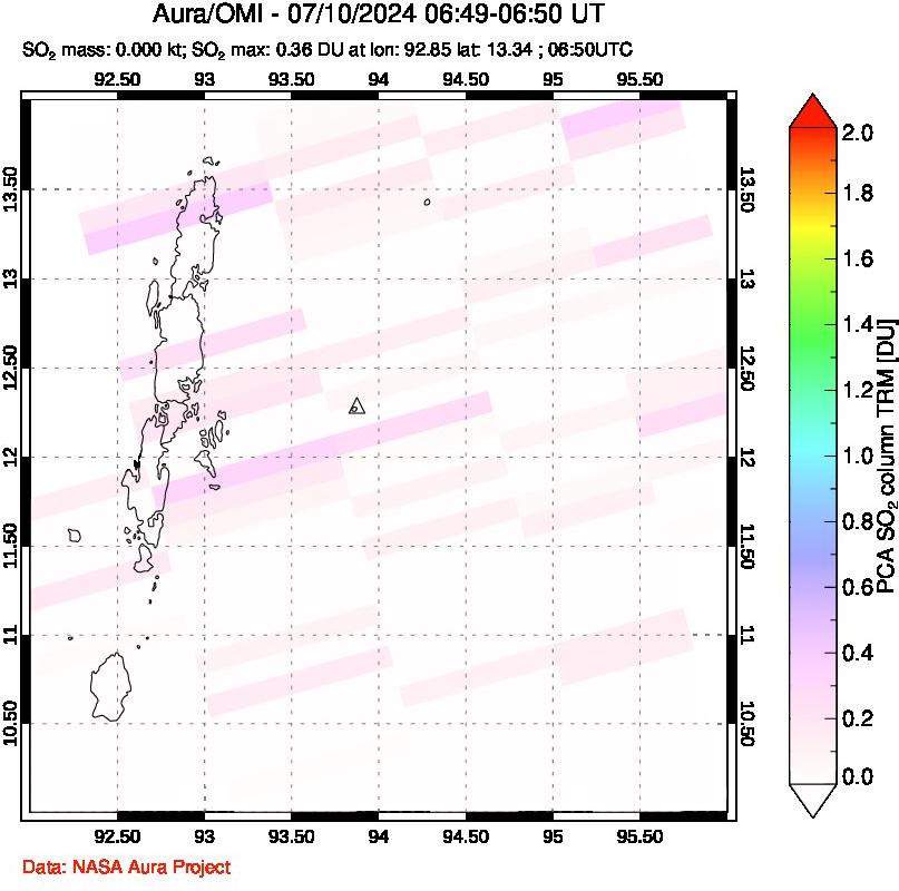 A sulfur dioxide image over Andaman Islands, Indian Ocean on Jul 10, 2024.