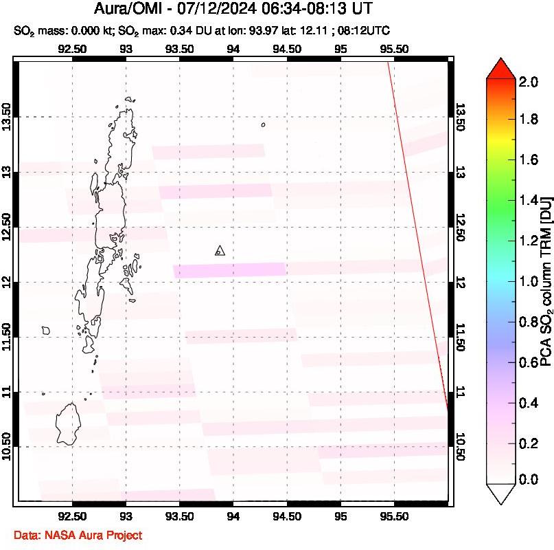 A sulfur dioxide image over Andaman Islands, Indian Ocean on Jul 12, 2024.