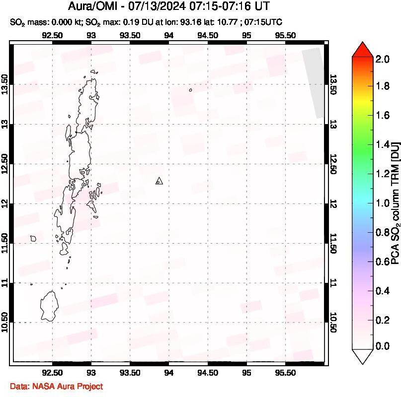 A sulfur dioxide image over Andaman Islands, Indian Ocean on Jul 13, 2024.