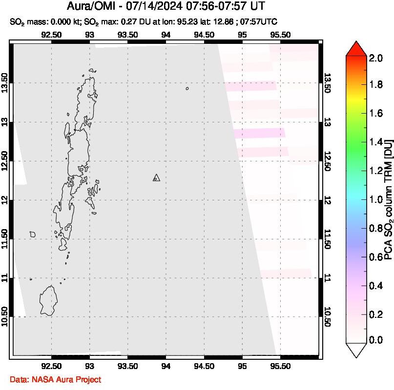 A sulfur dioxide image over Andaman Islands, Indian Ocean on Jul 14, 2024.