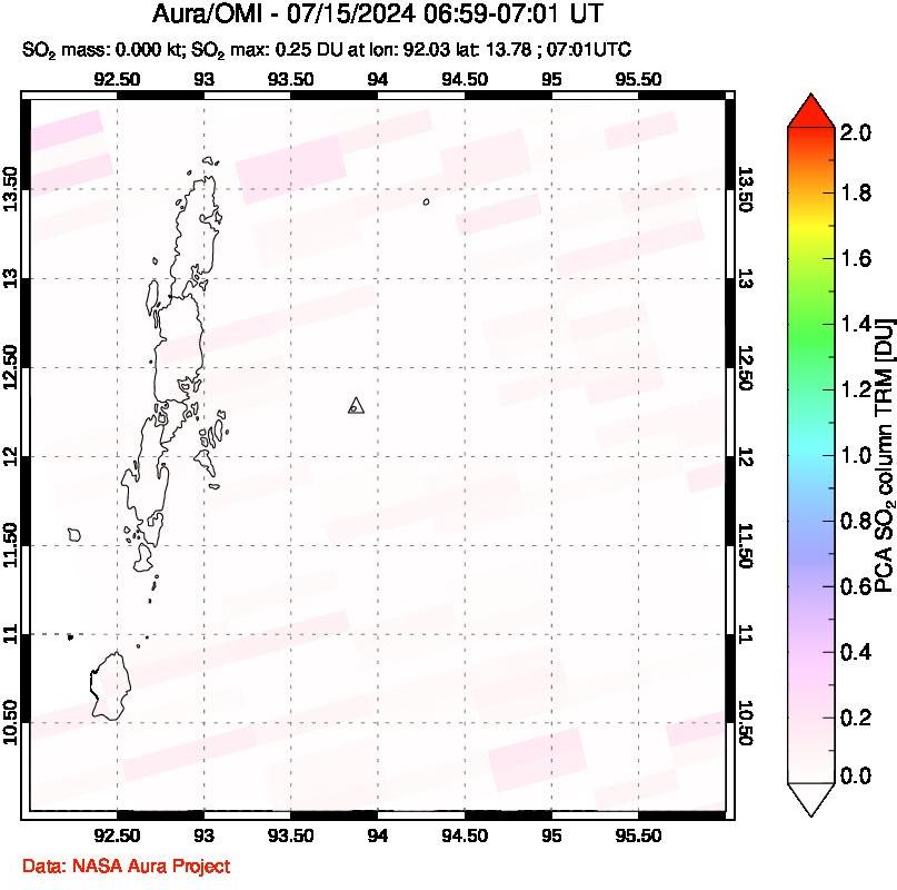 A sulfur dioxide image over Andaman Islands, Indian Ocean on Jul 15, 2024.