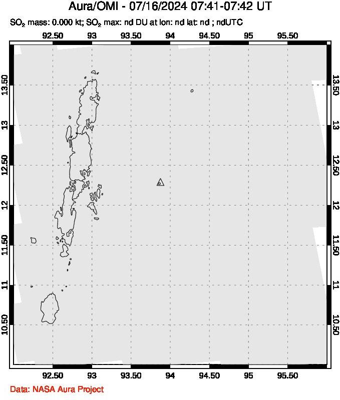 A sulfur dioxide image over Andaman Islands, Indian Ocean on Jul 16, 2024.