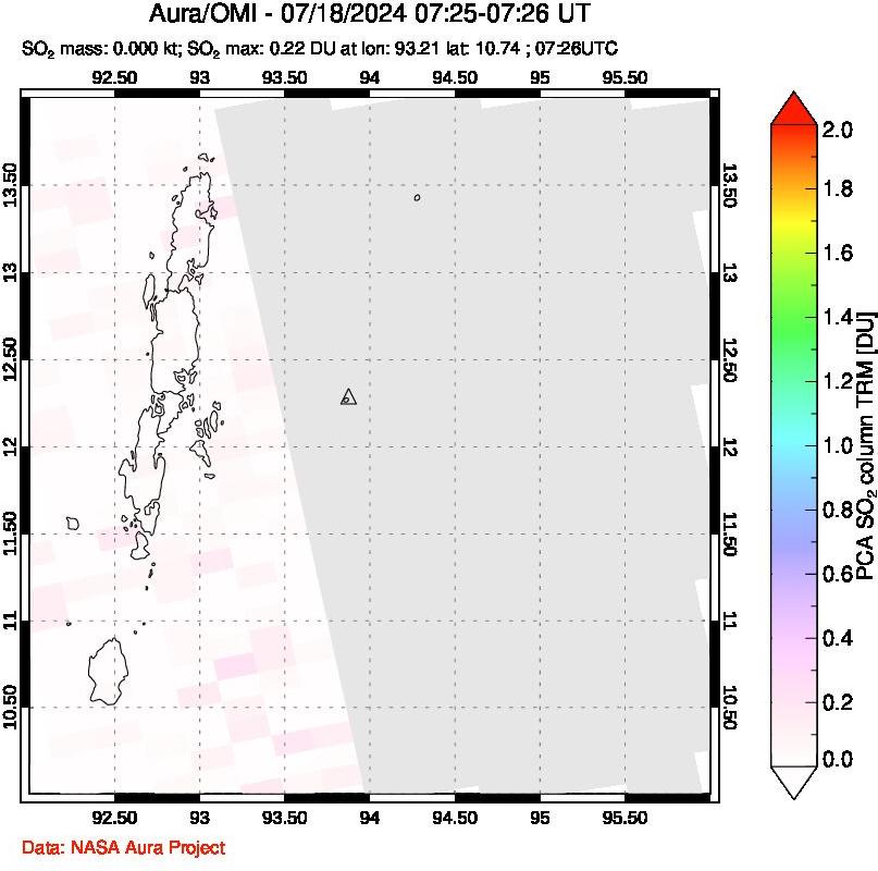 A sulfur dioxide image over Andaman Islands, Indian Ocean on Jul 18, 2024.