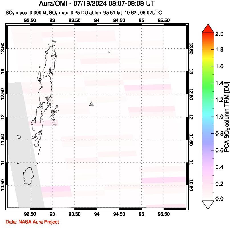 A sulfur dioxide image over Andaman Islands, Indian Ocean on Jul 19, 2024.