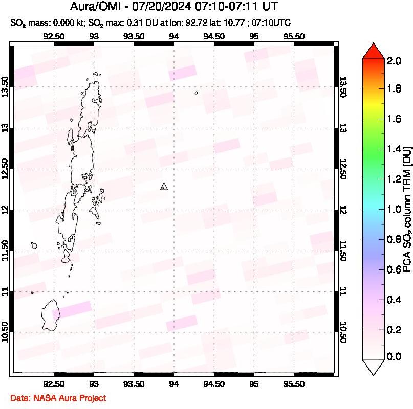 A sulfur dioxide image over Andaman Islands, Indian Ocean on Jul 20, 2024.