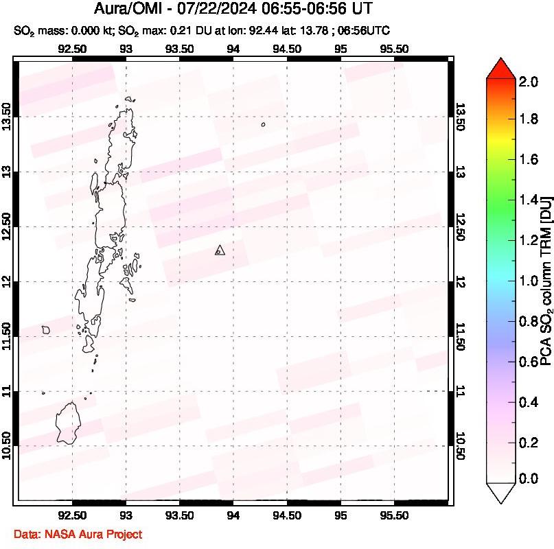 A sulfur dioxide image over Andaman Islands, Indian Ocean on Jul 22, 2024.