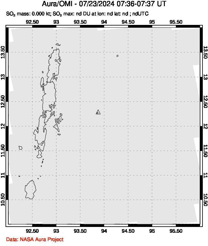 A sulfur dioxide image over Andaman Islands, Indian Ocean on Jul 23, 2024.