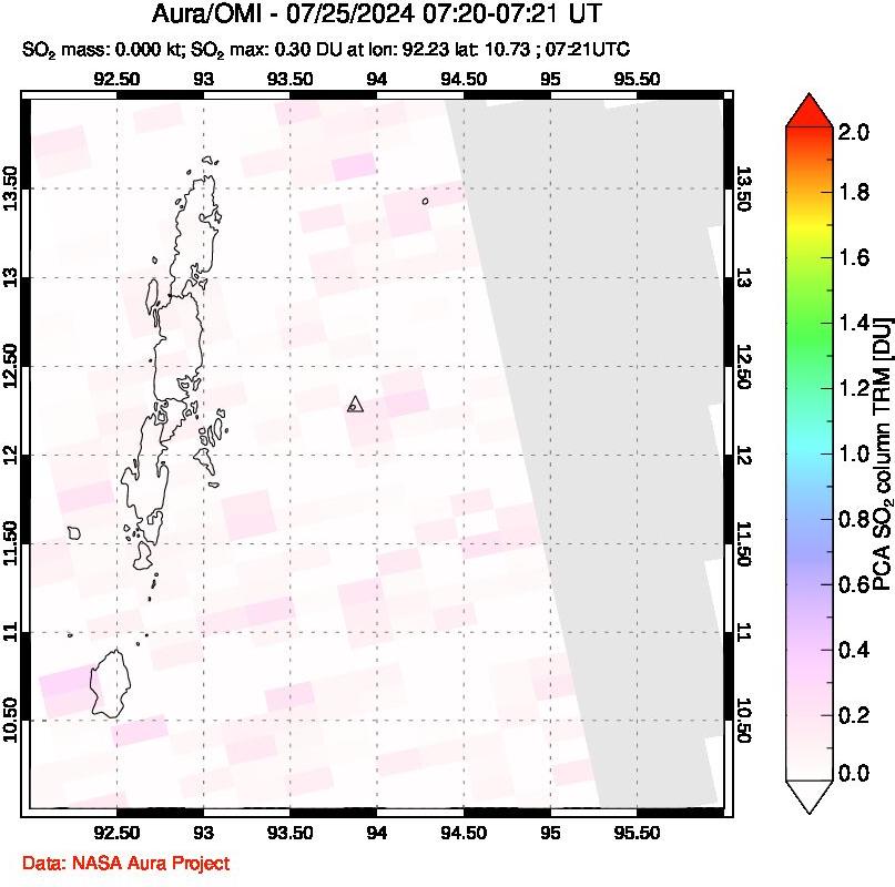 A sulfur dioxide image over Andaman Islands, Indian Ocean on Jul 25, 2024.