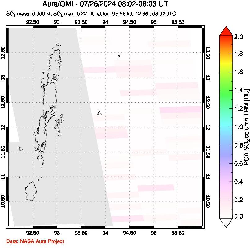 A sulfur dioxide image over Andaman Islands, Indian Ocean on Jul 26, 2024.