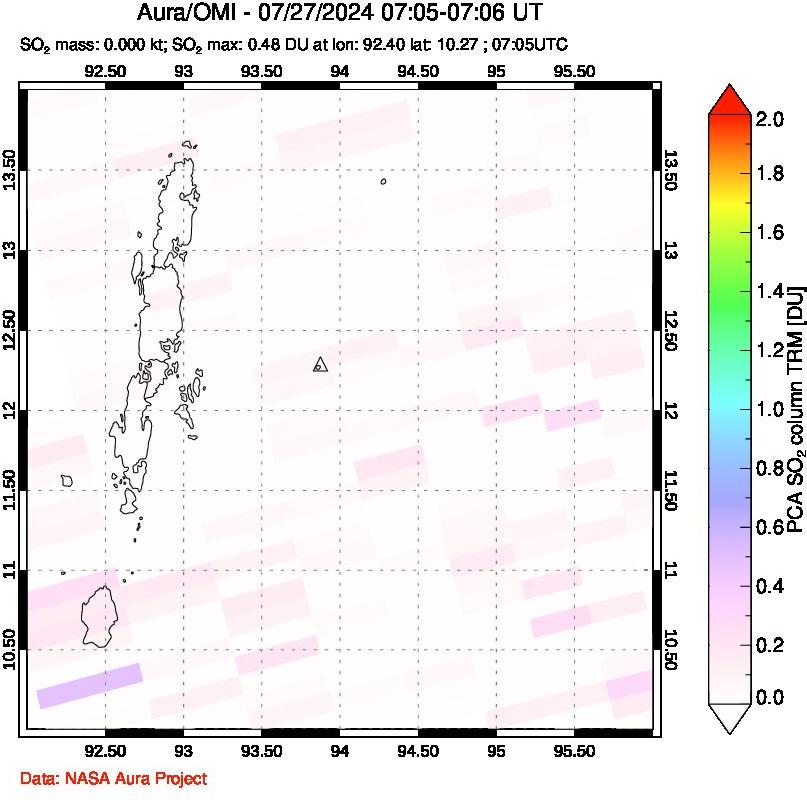 A sulfur dioxide image over Andaman Islands, Indian Ocean on Jul 27, 2024.