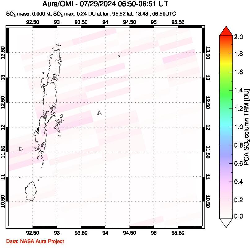 A sulfur dioxide image over Andaman Islands, Indian Ocean on Jul 29, 2024.