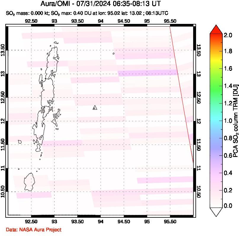 A sulfur dioxide image over Andaman Islands, Indian Ocean on Jul 31, 2024.