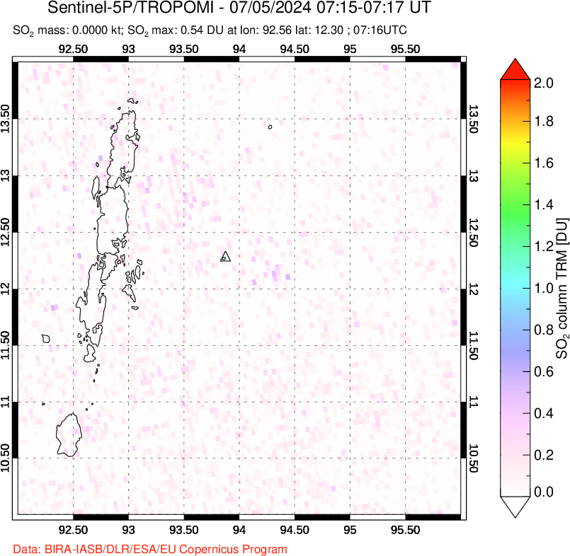 A sulfur dioxide image over Andaman Islands, Indian Ocean on Jul 05, 2024.