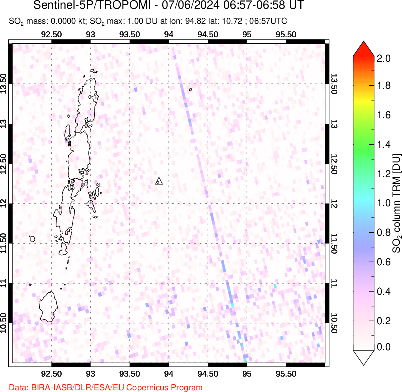 A sulfur dioxide image over Andaman Islands, Indian Ocean on Jul 06, 2024.