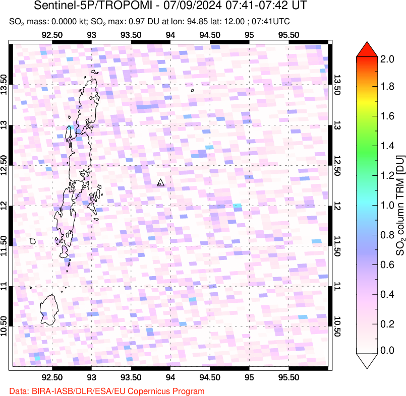 A sulfur dioxide image over Andaman Islands, Indian Ocean on Jul 09, 2024.