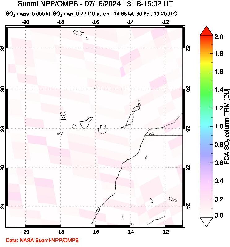 A sulfur dioxide image over Canary Islands on Jul 18, 2024.