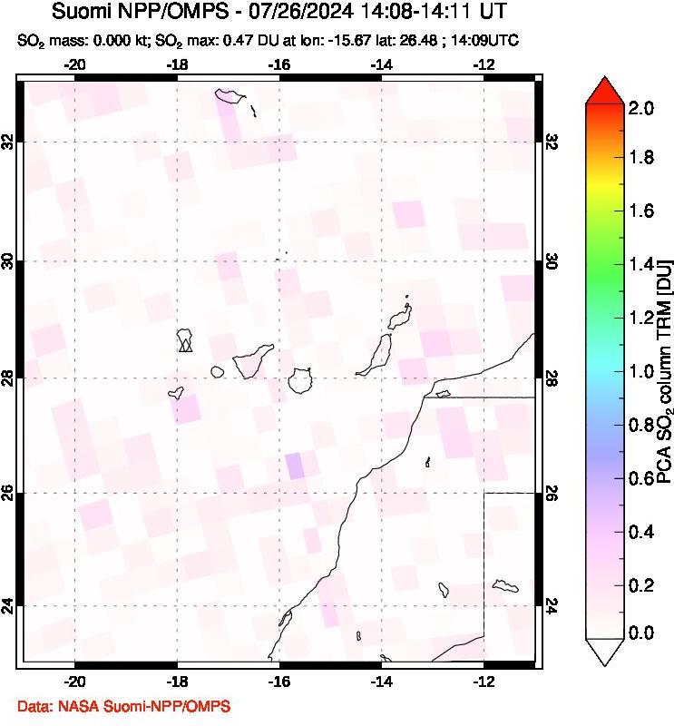 A sulfur dioxide image over Canary Islands on Jul 26, 2024.