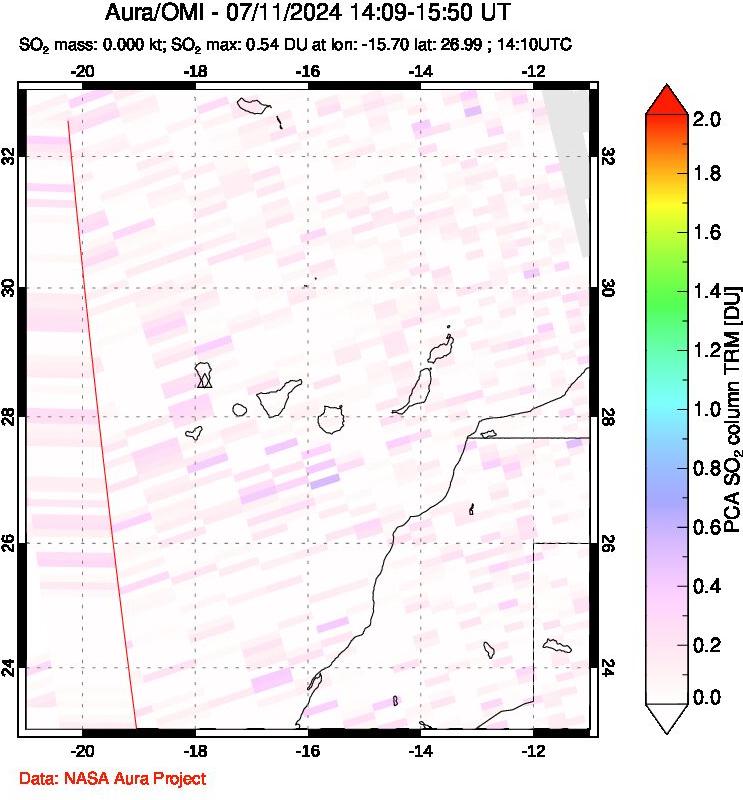 A sulfur dioxide image over Canary Islands on Jul 11, 2024.