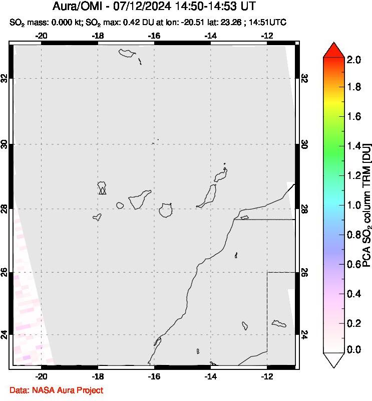 A sulfur dioxide image over Canary Islands on Jul 12, 2024.