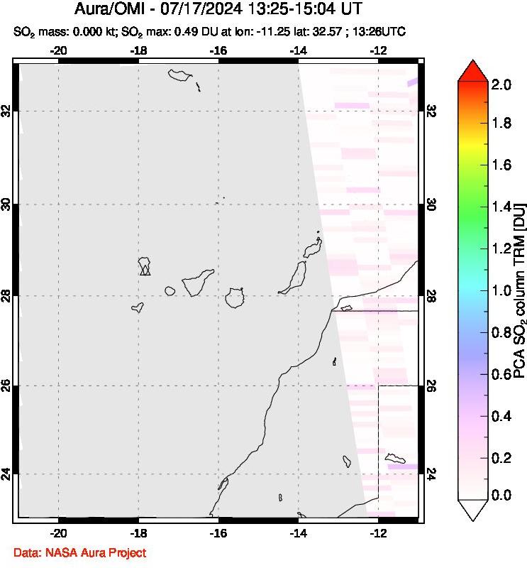 A sulfur dioxide image over Canary Islands on Jul 17, 2024.